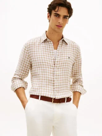 Camisa de linho xadrez de corte regular