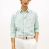 Camisa de linho xadrez de corte regular Camisa de linho xadrez de corte regular