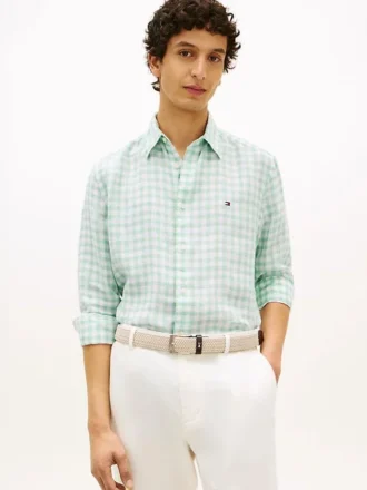 Camisa de linho xadrez de corte regular