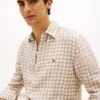 Camisa de linho xadrez de corte regular Camisa de linho xadrez de corte regular