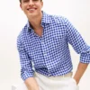 Camisa de linho xadrez de corte regular Camisa de linho xadrez de corte regular