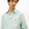 Camisa de linho xadrez de corte regular Camisa de linho xadrez de corte regular