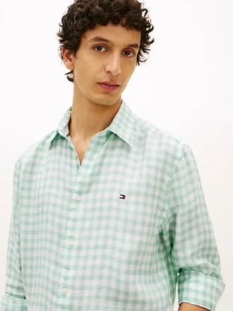 Camisa de linho xadrez de corte regular