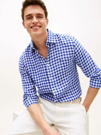 Camisa de linho xadrez de corte regular