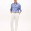 Camisa de linho xadrez de corte regular Camisa de linho xadrez de corte regular