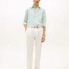 Camisa de linho xadrez de corte regular Camisa de linho xadrez de corte regular