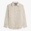 Camisa de linho xadrez de corte regular Camisa de linho xadrez de corte regular