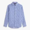 Camisa de linho xadrez de corte regular Camisa de linho xadrez de corte regular