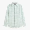 Camisa de linho xadrez de corte regular Camisa de linho xadrez de corte regular