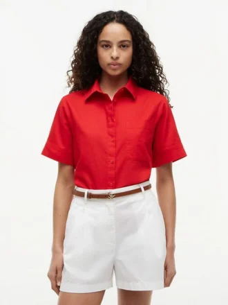 Camisa de manga curta em mistura de linho