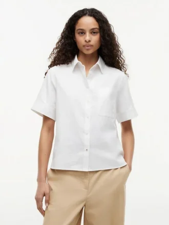 Camisa de manga curta em mistura de linho