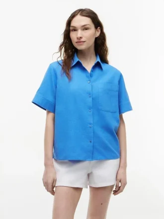 Camisa de manga curta em mistura de linho
