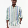 Camisa de mistura de linho com riscas largas