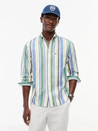 Camisa de mistura de linho com riscas largas