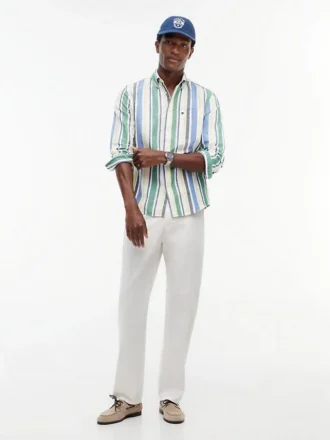 Camisa de mistura de linho com riscas largas
