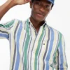 Camisa de mistura de linho com riscas largas