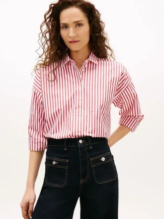 Camisa de popeline às riscas com corte descontraído