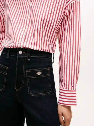 Camisa de popeline às riscas com corte descontraído