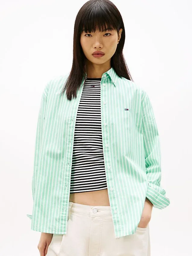 Camisa de popeline às riscas Tommy Jeans Camisa de popeline às riscas Tommy Jeans