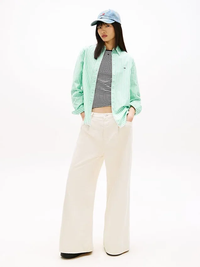 Camisa de popeline às riscas Tommy Jeans Camisa de popeline às riscas Tommy Jeans