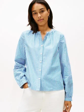 Camisa de popeline sem colarinho