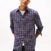 Camisa de sarja escovada com padrão xadrez e corte regular Camisa de sarja escovada com padrão xadrez e corte regular