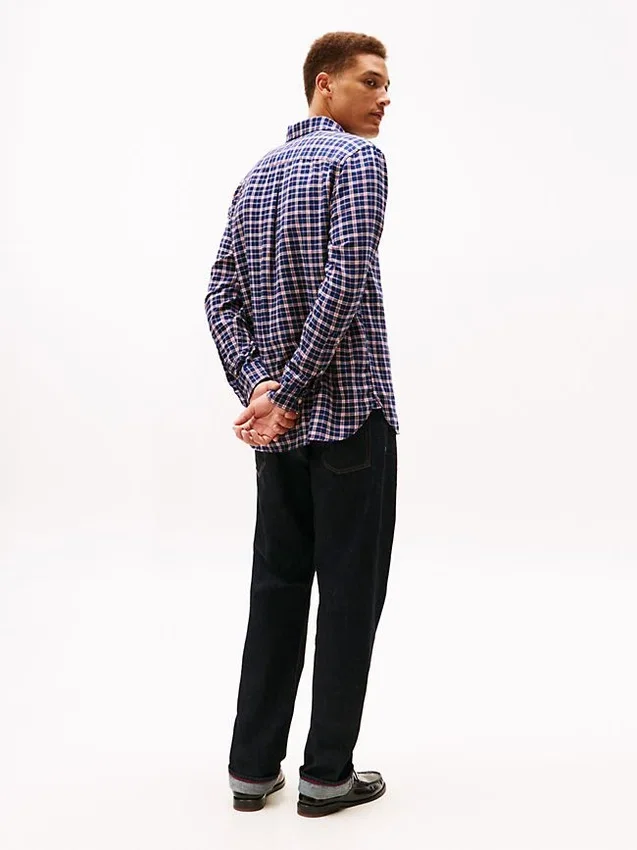 Camisa de sarja escovada com padrão xadrez e corte regular Camisa de sarja escovada com padrão xadrez e corte regular