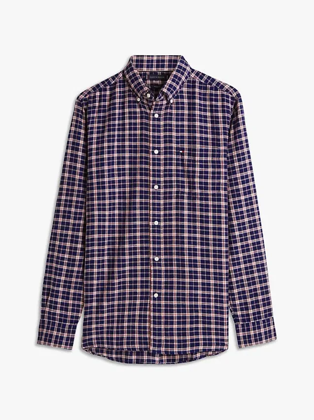 Camisa de sarja escovada com padrão xadrez e corte regular Camisa de sarja escovada com padrão xadrez e corte regular