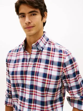 Camisa de sarja xadrez arrojada com corte regular