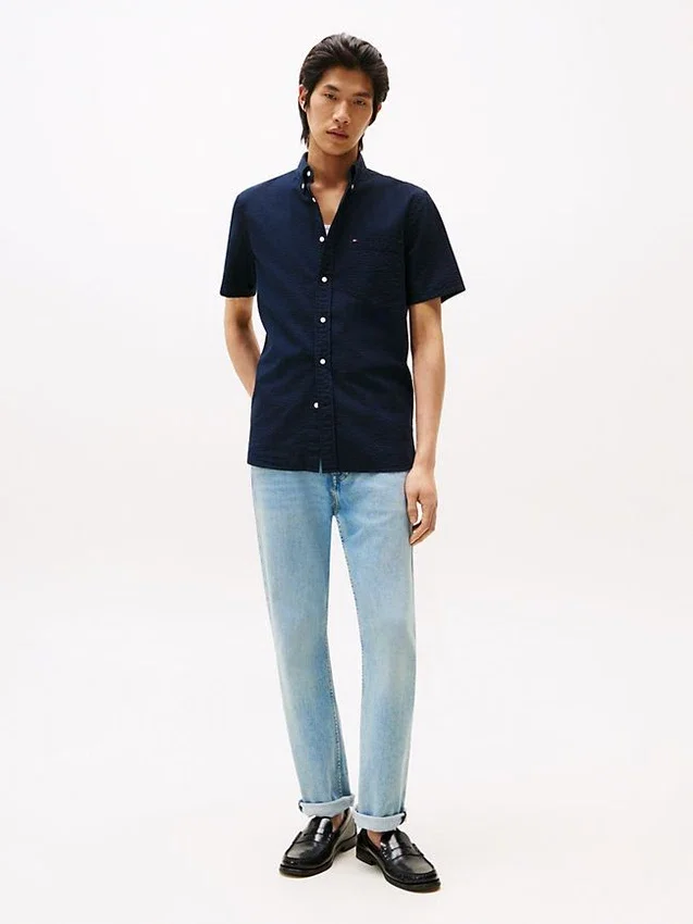 Camisa de seersucker de corte regular Camisa de seersucker de corte regular