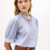 Camisa de voile de algodão com acabamento em folhos Camisa de voile de algodão com acabamento em folhos