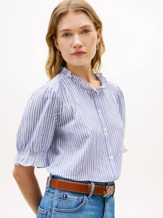 Camisa de voile de algodão com acabamento em folhos