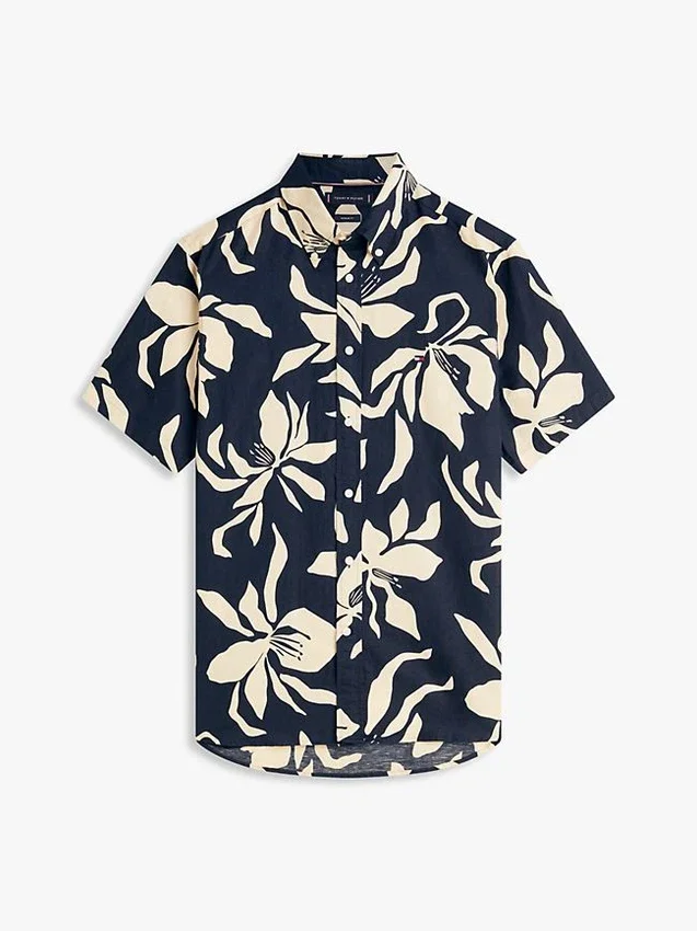 Camisa em mistura de algodão e linho com estampado tropical Camisa em mistura de algodão e linho com estampado tropical