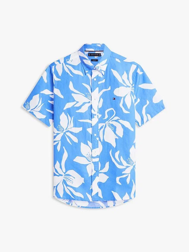 Camisa em mistura de algodão e linho com estampado tropical Camisa em mistura de algodão e linho com estampado tropical