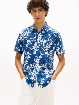 Camisa em mistura de linho com estampado tropical