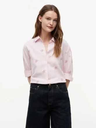Camisa em mistura de linho com monograma por toda a peça