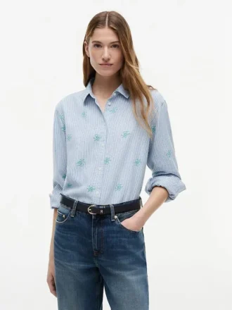 Camisa em mistura de linho com monograma por toda a peça Camisa em mistura de linho com monograma por toda a peça