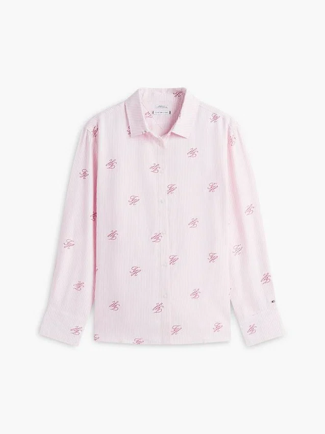 Camisa em mistura de linho com monograma por toda a peça Camisa em mistura de linho com monograma por toda a peça