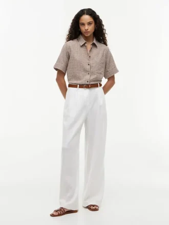 Camisa em mistura de linho xadrez