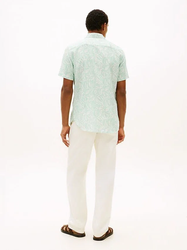 Camisa estampada em mistura de algodão e linho Camisa estampada em mistura de algodão e linho