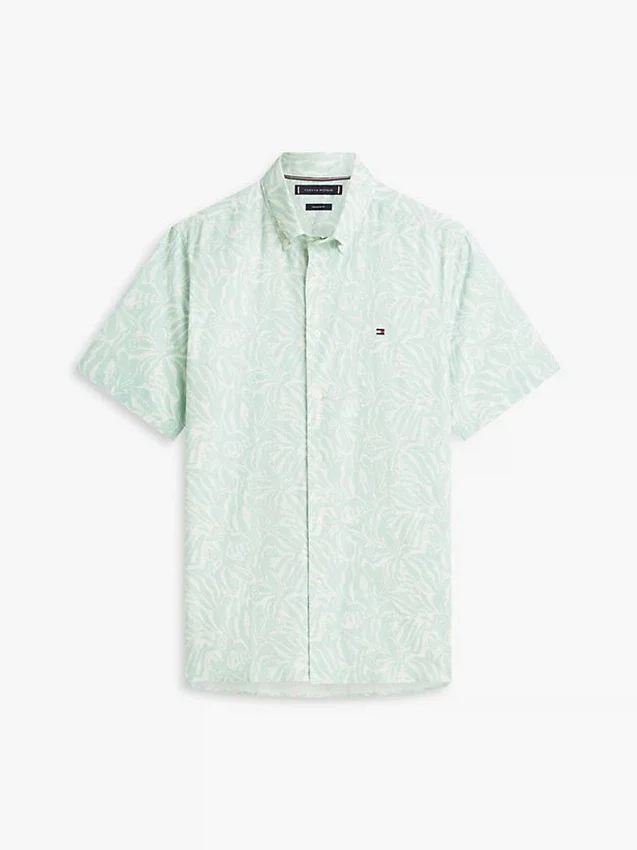 Camisa estampada em mistura de algodão e linho Camisa estampada em mistura de algodão e linho
