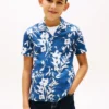 Camisa infantil de mistura de linho e algodão com padrão floral