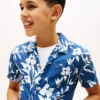 Camisa infantil de mistura de linho e algodão com padrão floral