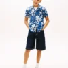 Camisa infantil de mistura de linho e algodão com padrão floral