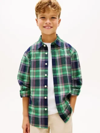 Camisa infantil de oxford elástica xadrez