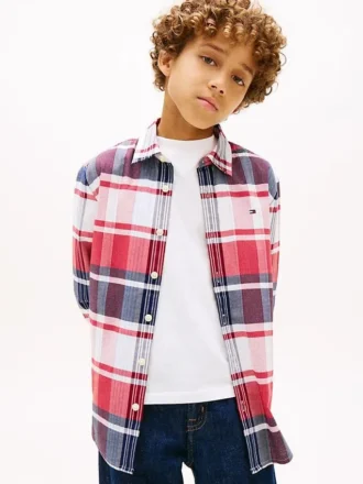 Camisa infantil de oxford elástica xadrez