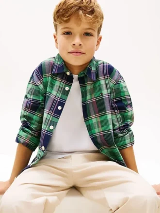 Camisa infantil de oxford elástica xadrez