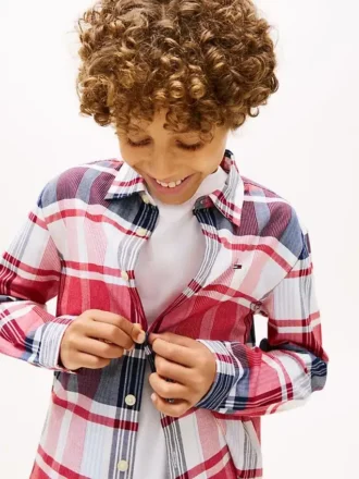 Camisa infantil de oxford elástica xadrez