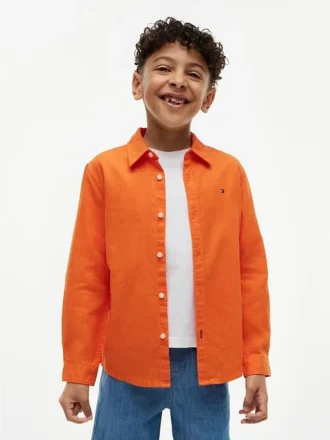Camisa infantil em mistura de linho e algodão