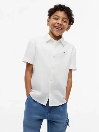 Camisa infantil em mistura de linho e algodão